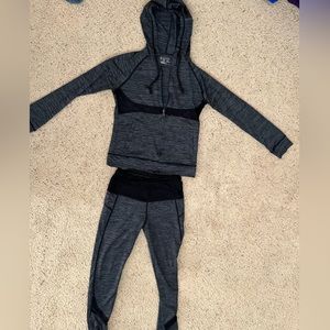 Matching Black Gray Hoodie & Leggings Set Small/Medium